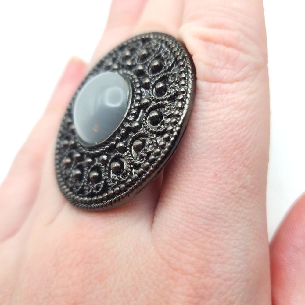 Gladiator shield moon‎ gem stretch adjustable ring